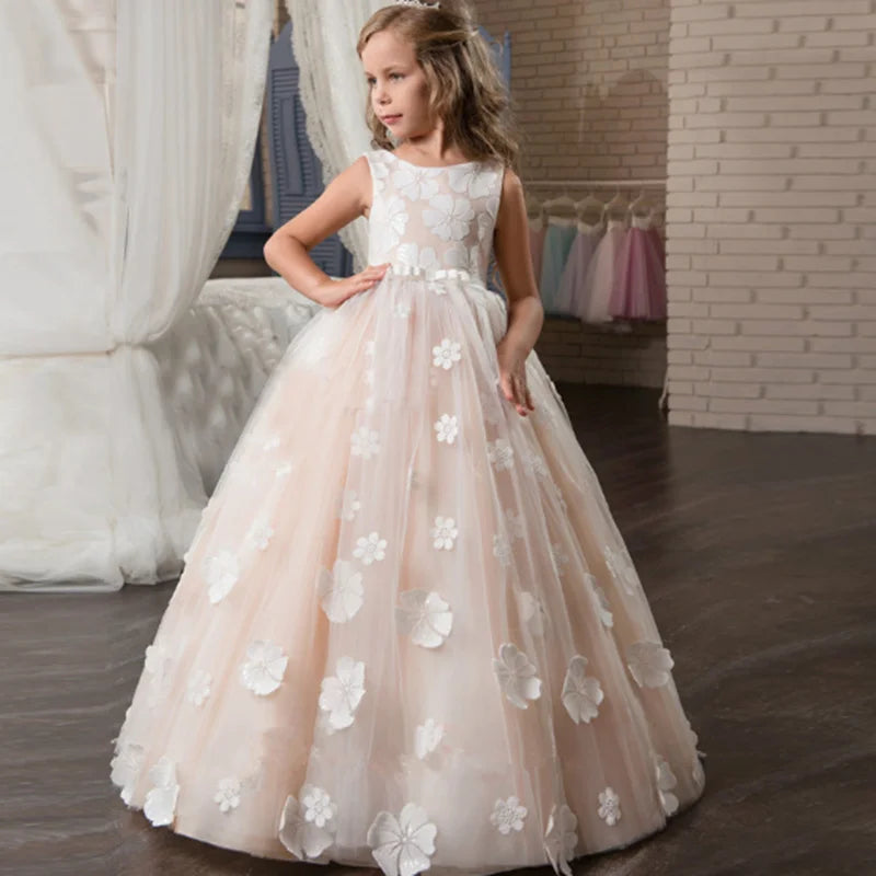 White Lace Ball Gown Flower Girl Dress
