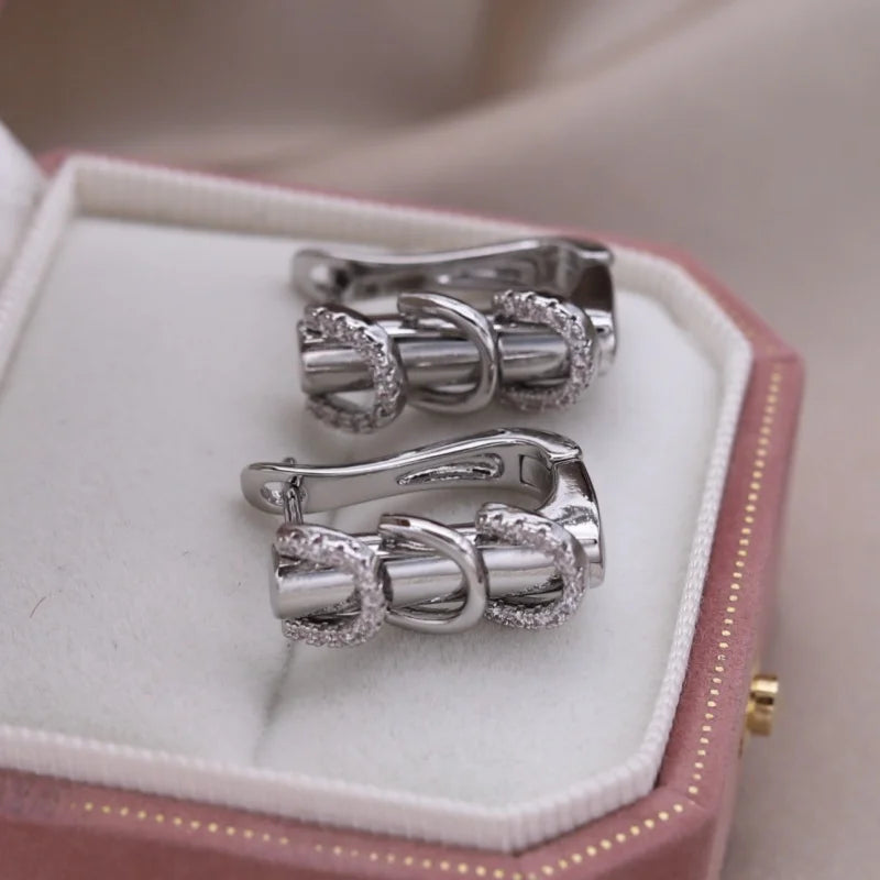 Two-Tone Zircon Ball Hoop Earrings