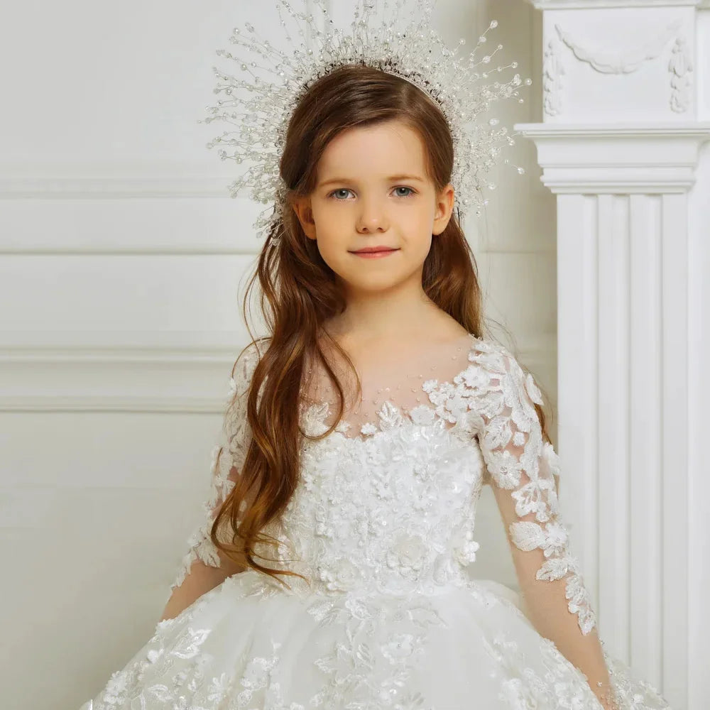 Tulle Ball Gown Long Sleeve Flower Girl Dress