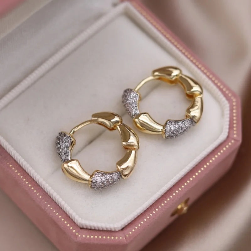 Two-Tone Zircon Ball Hoop Earrings