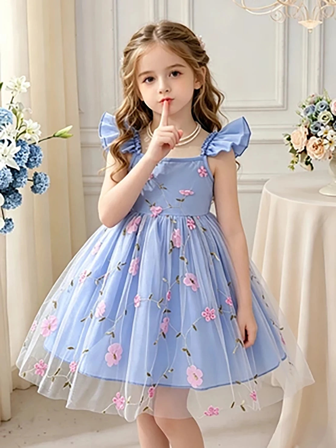 Princess Floral Pink Tulle Dress