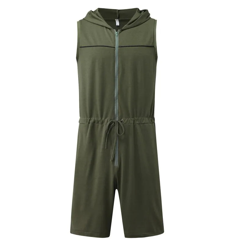Sleeveless Hooded Zipper Bodysuit Jumpsuit