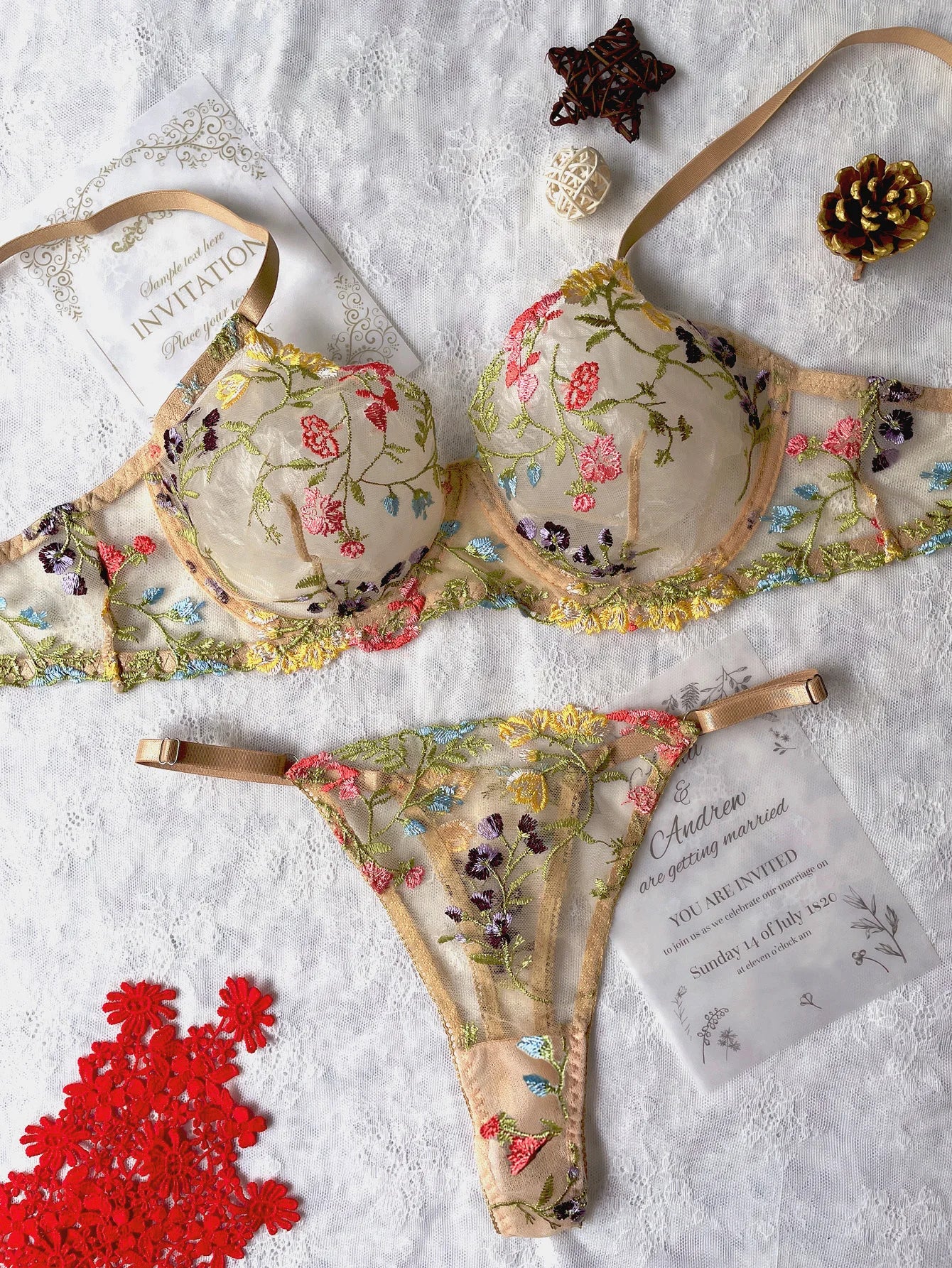 Floral Embroidery Lingerie Set