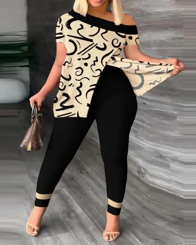 Elegant Printed Ruffle Set