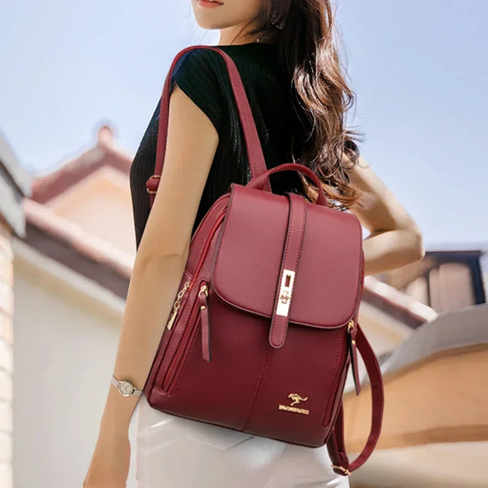 Women Leather School Bookbag