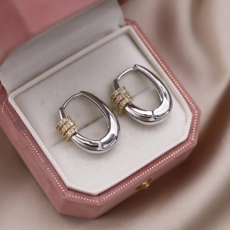 Two-Tone Zircon Ball Hoop Earrings