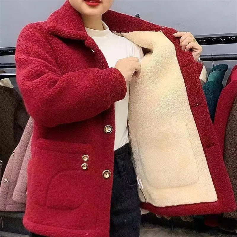 Faux Lamb Fur Lapel Coat