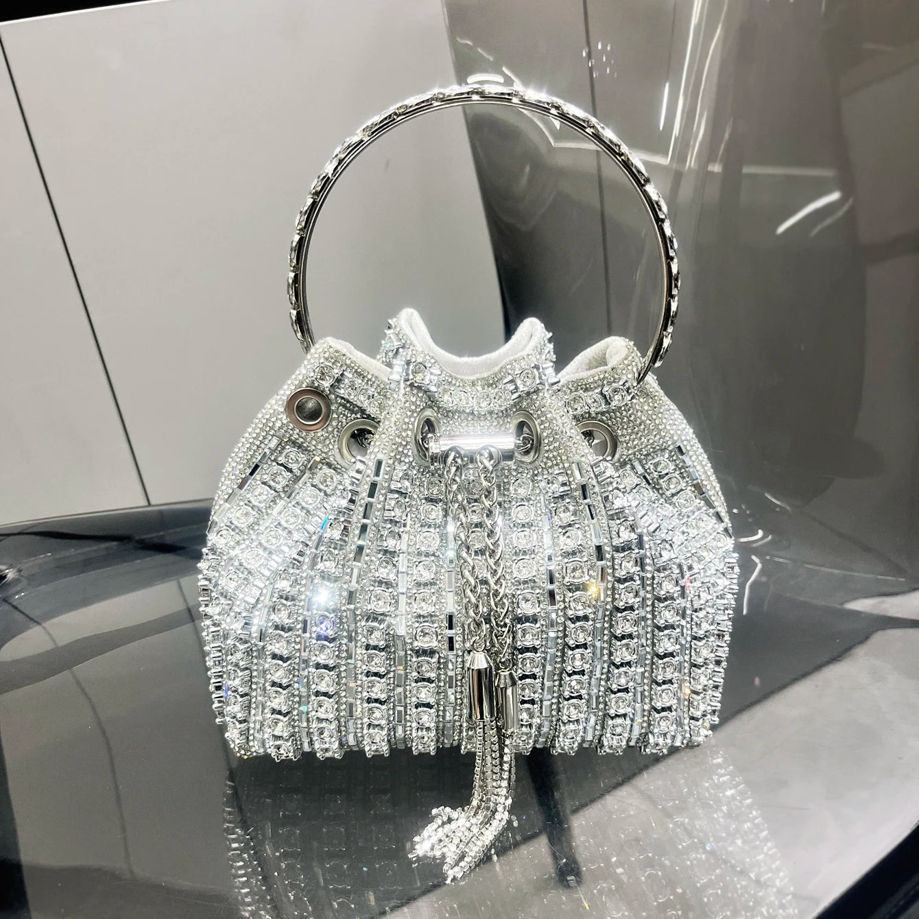 Crystal Rhinestone Bucket Clutch