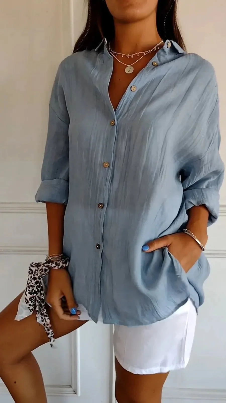 Women Solid Color Street Shirt