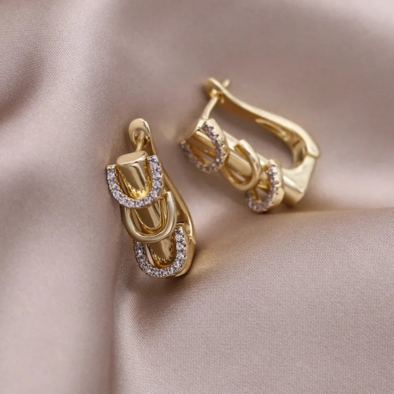 Two-Tone Zircon Ball Hoop Earrings