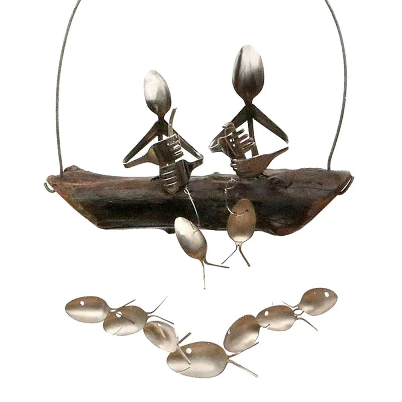 Hanging Metal Fisherman Sculptures