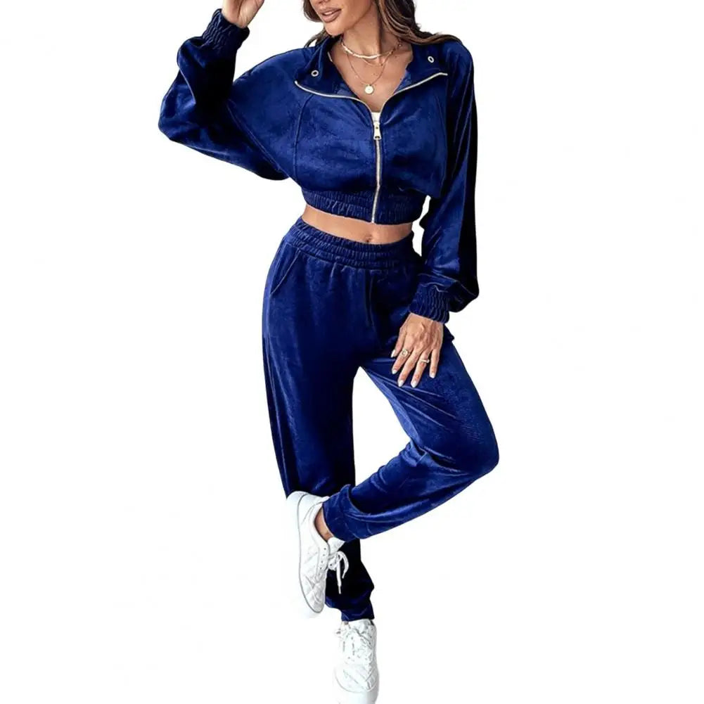 Women Velvet Two-Piece Tracksuit Set