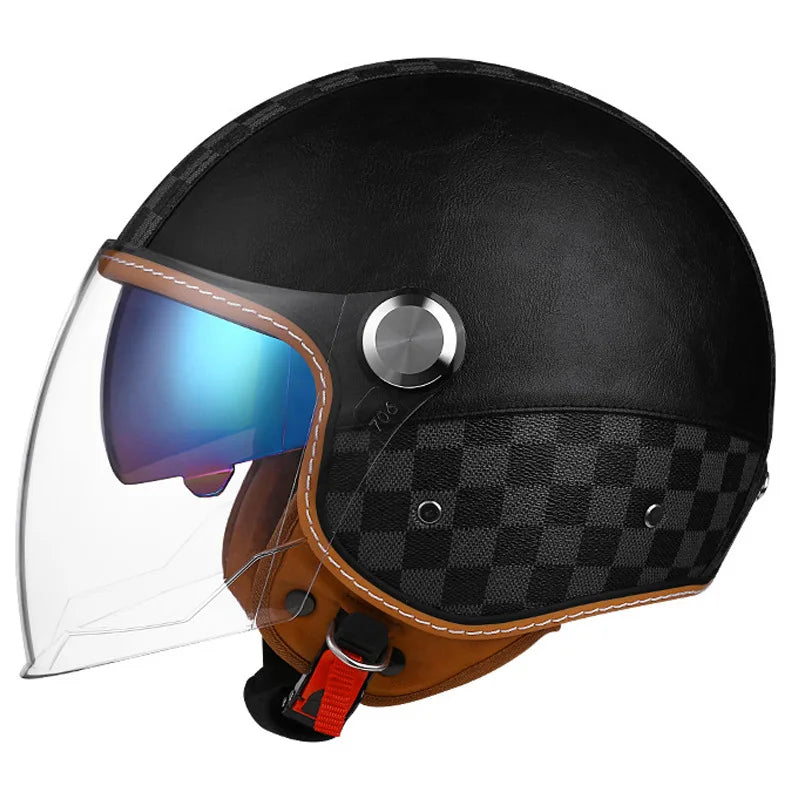 Brown Leather-Look 3/4 Jet Helmet