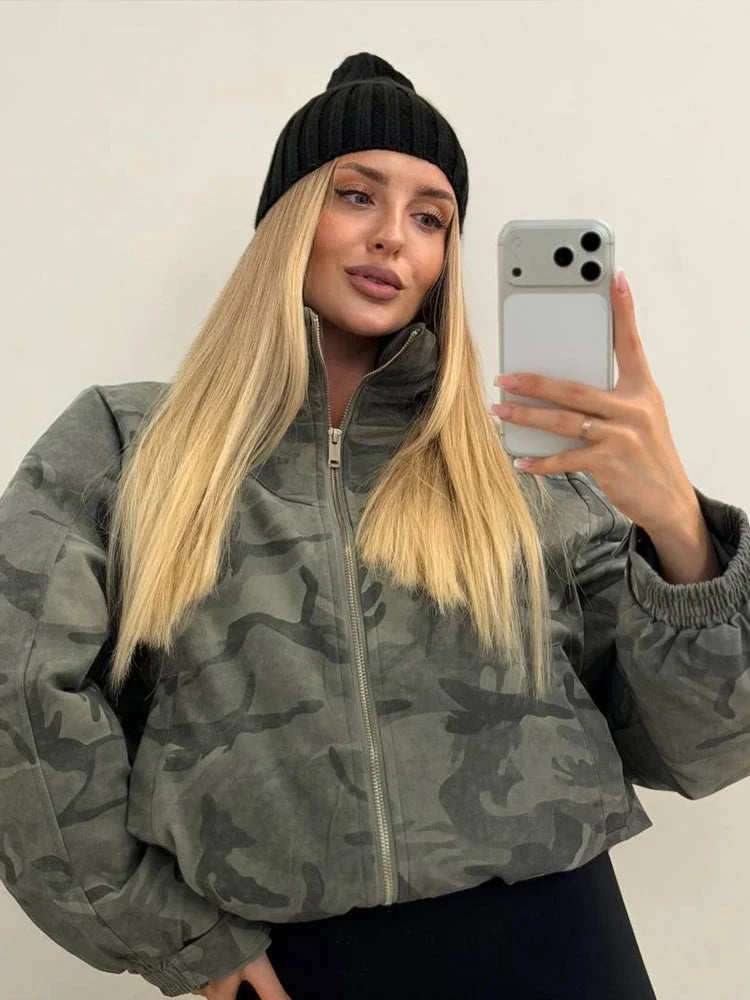 Camouflage Print Hooded Zip Jacket