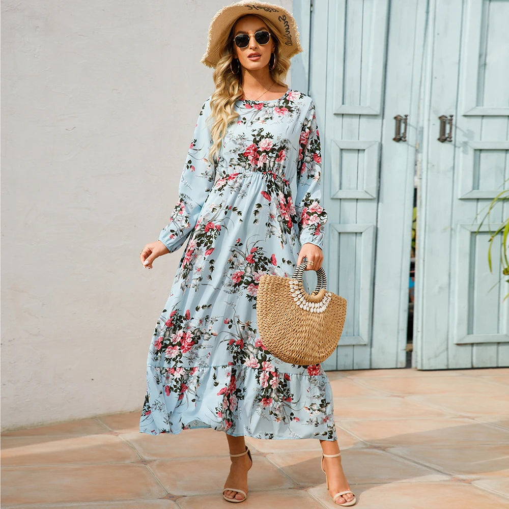 Floral Bohemian Chiffon Maxi Dress