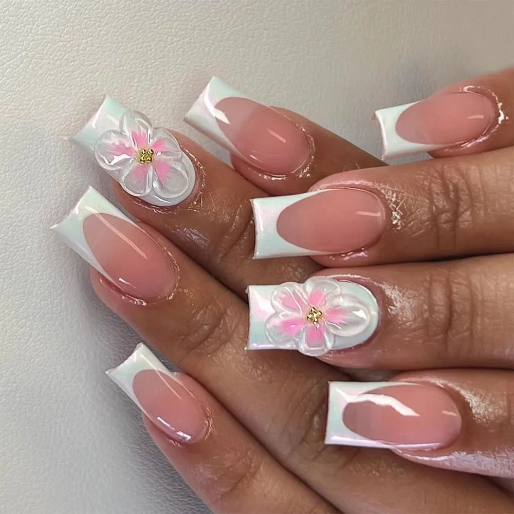 Blue Flower French Press-On Nails