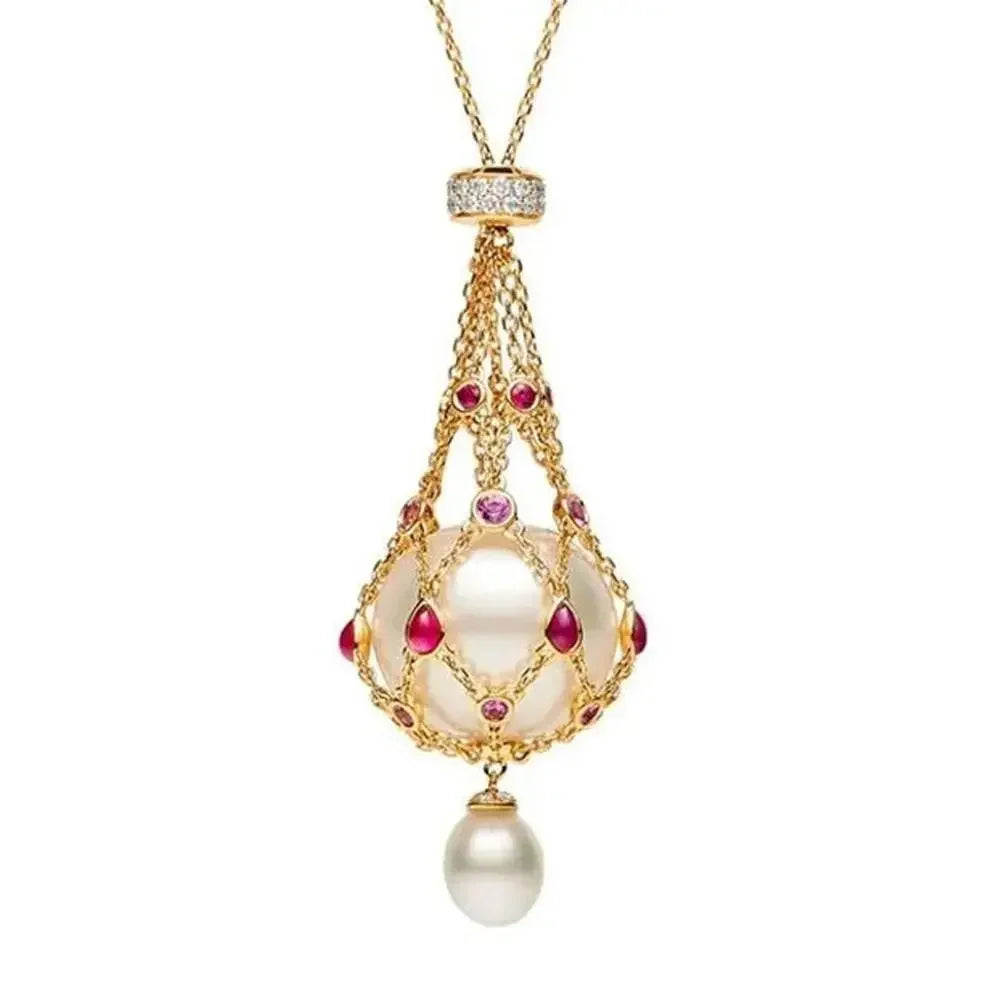 Metal Pearl Gemstone Necklace