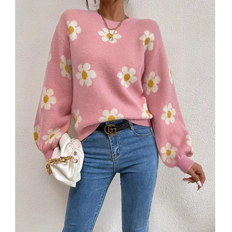 Floral Print Knit Sweater