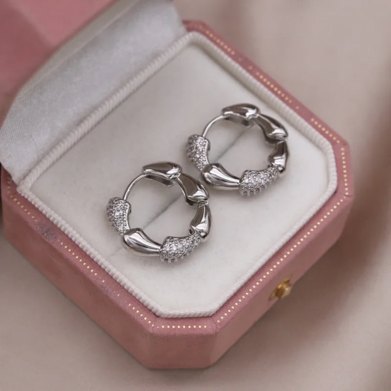 Two-Tone Zircon Ball Hoop Earrings