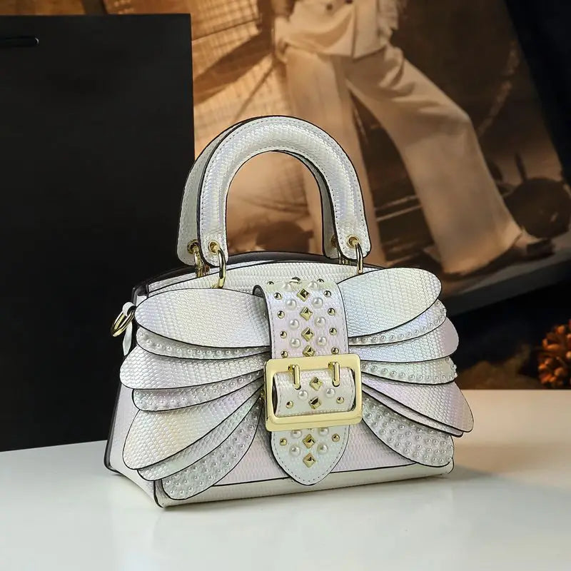 Pearl Rivet Leather Shoulder Bag