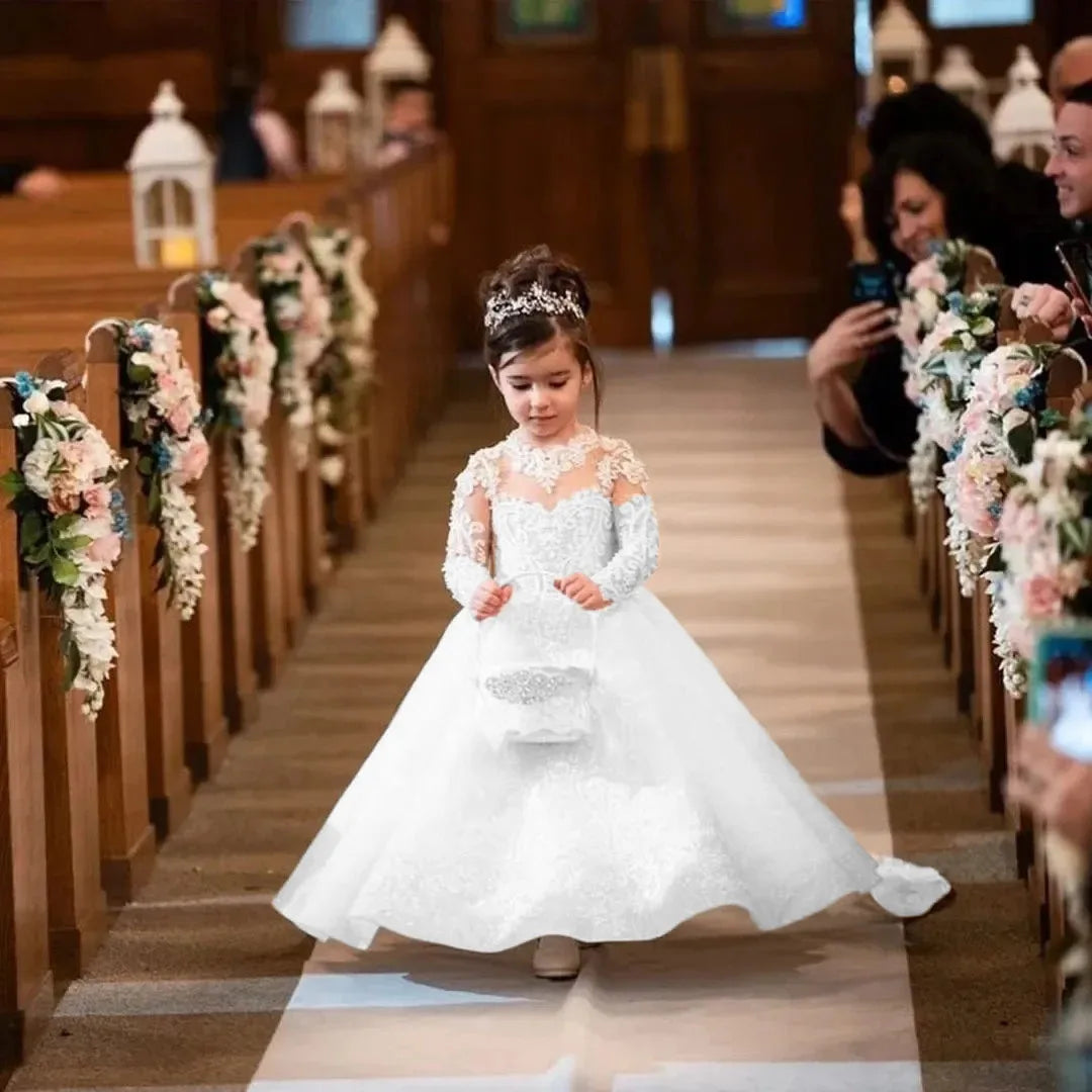 Princess White Flower Girl Dress