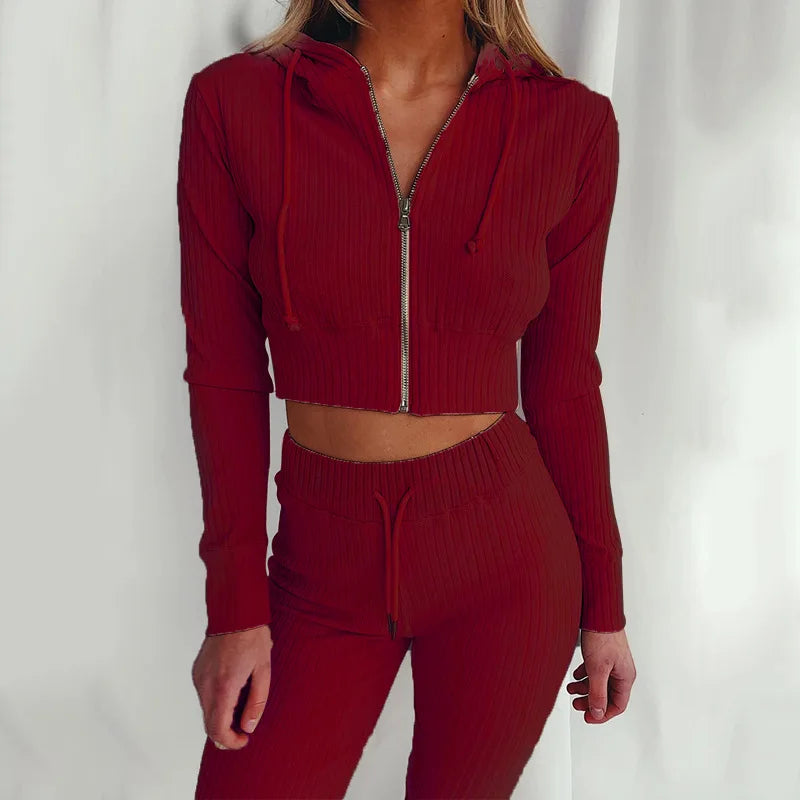 Women Two-Piece Hooded Fleece Tracksuit
