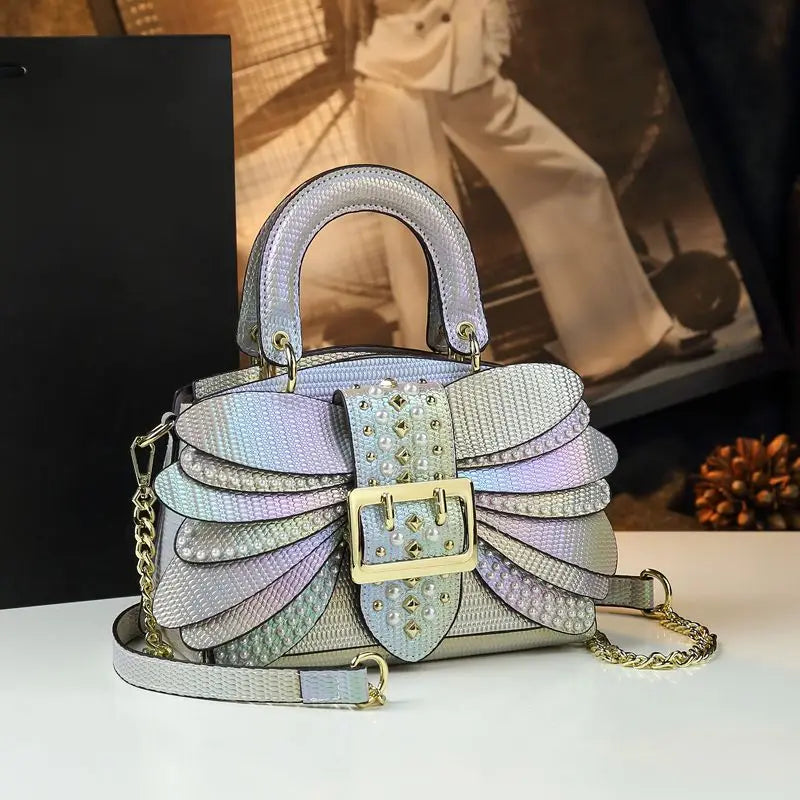 Pearl Rivet Leather Shoulder Bag