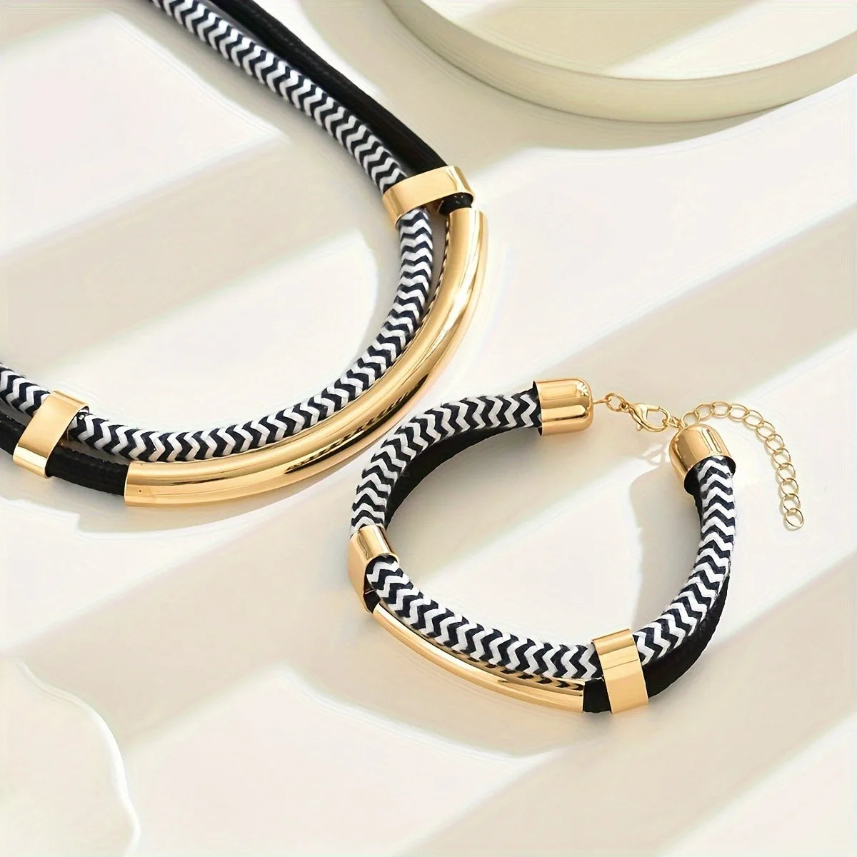 Double Line Necklace Bracelet Set