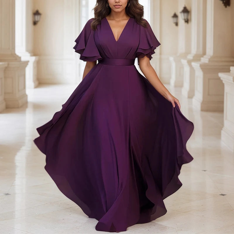 Flutter Sleeve Evening Dress