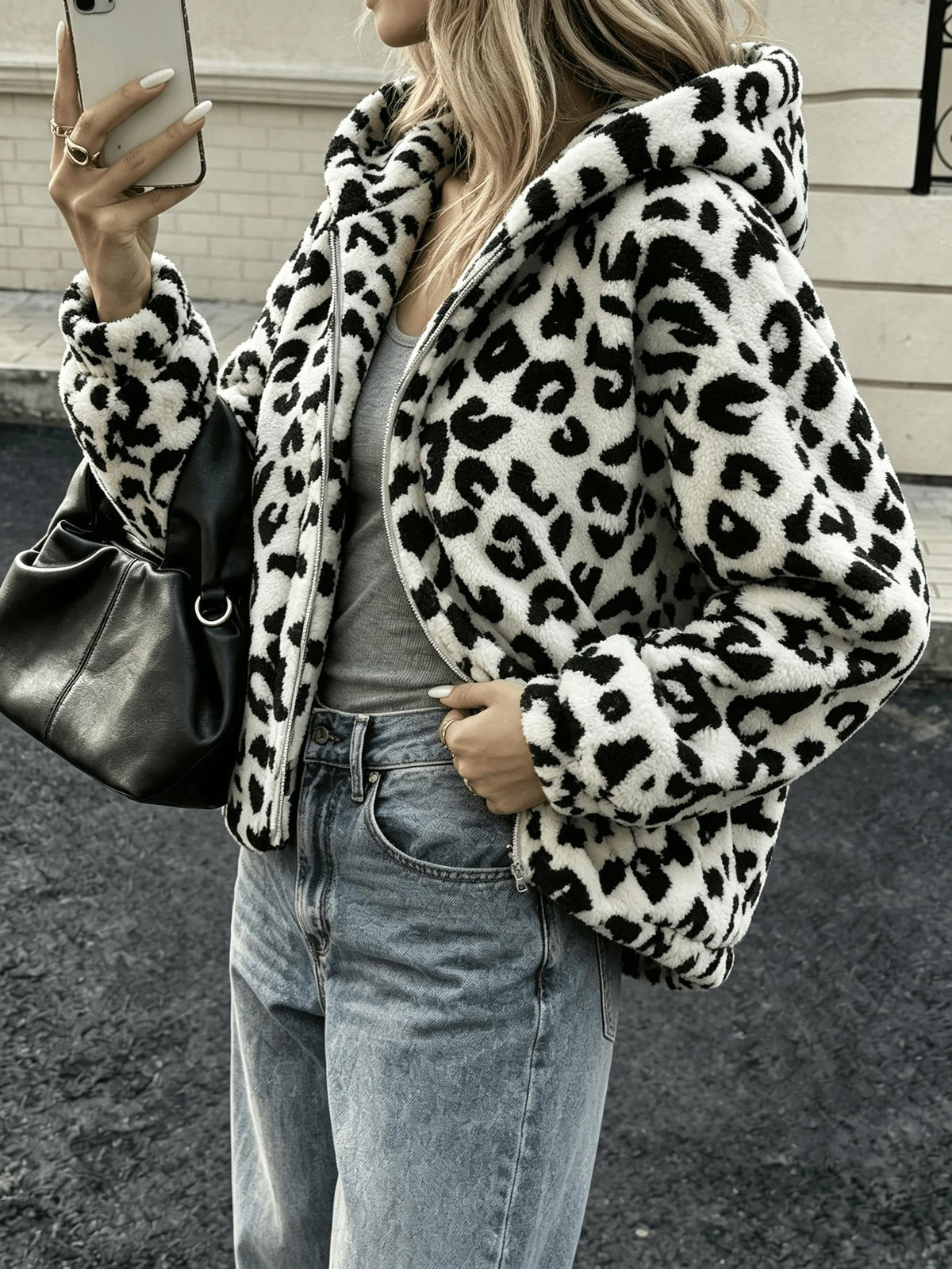 Hooded Leopard Zip Jacket