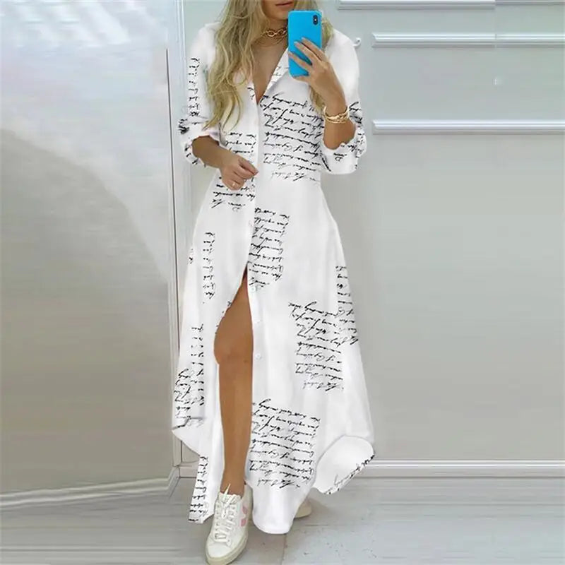 Elegant Printed Long Shirt Dress