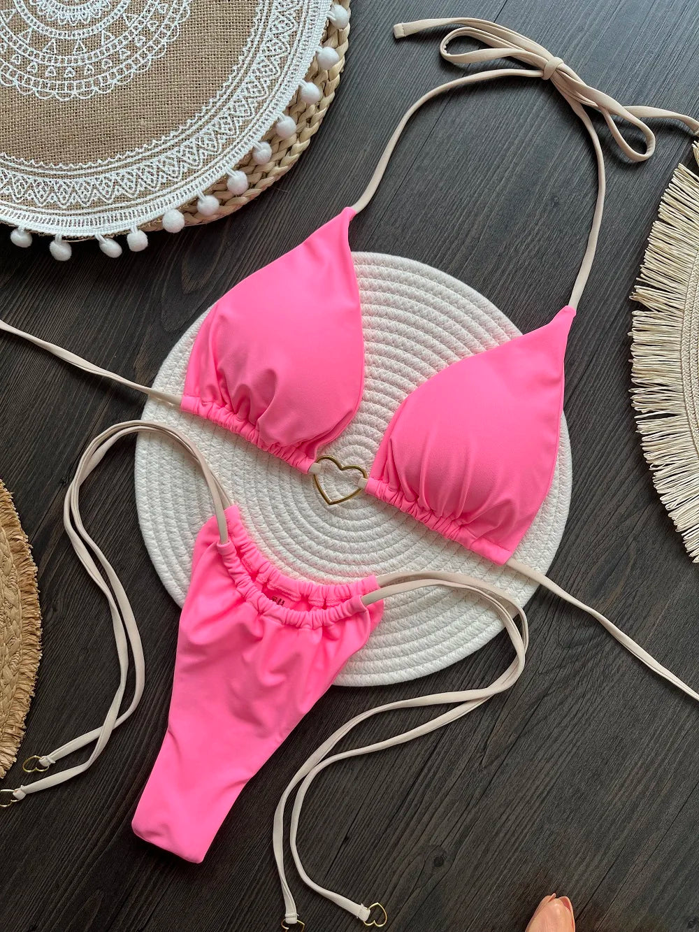 Solid Color Halter Bikini Set