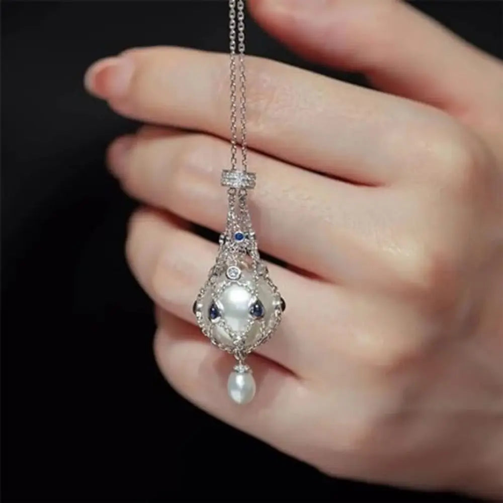 Metal Pearl Gemstone Necklace