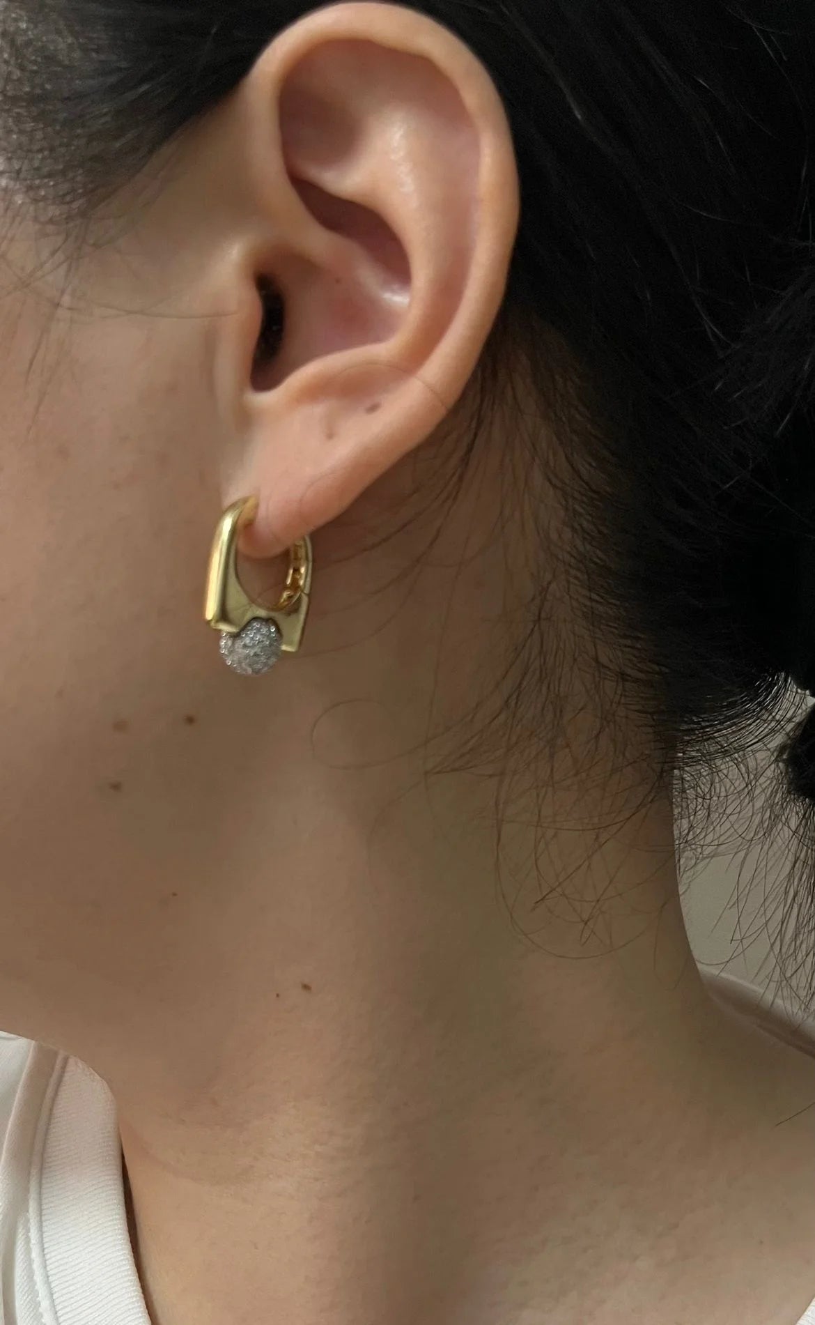Two-Tone Zircon Ball Hoop Earrings