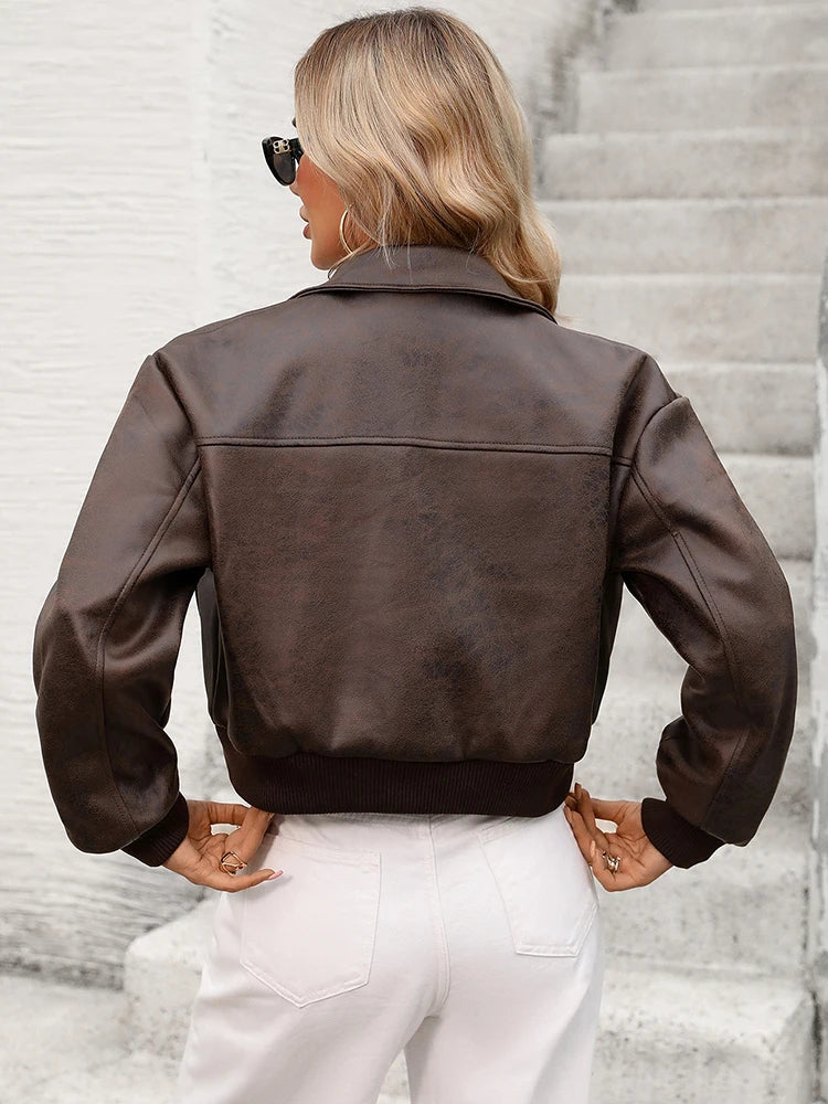 Drop-Shoulder Faux Leather Jacket