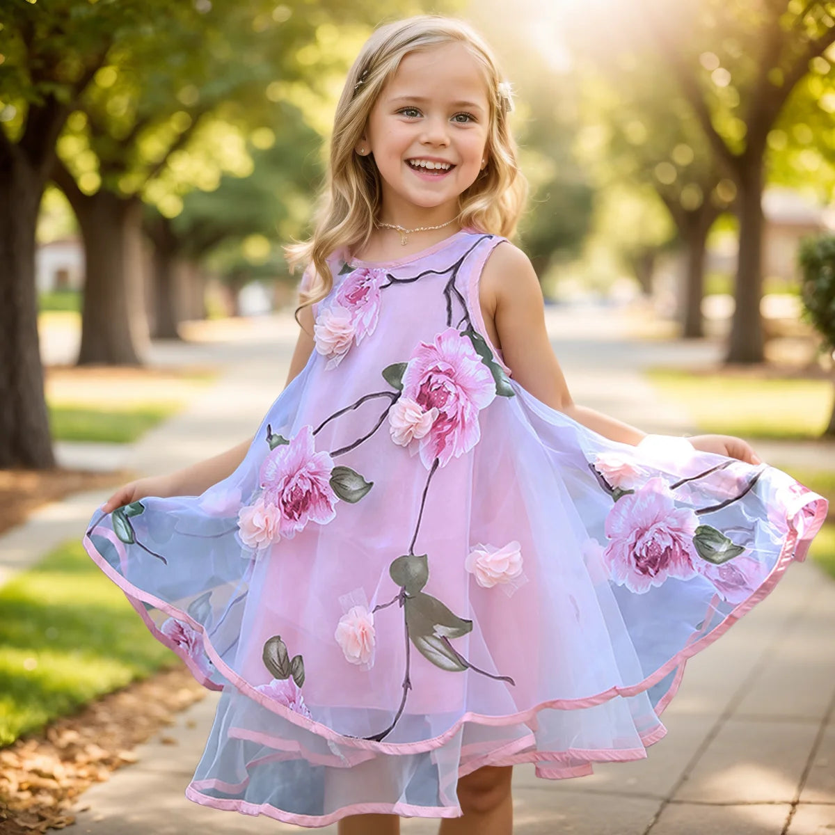 Flower Chiffon A-Line Dress