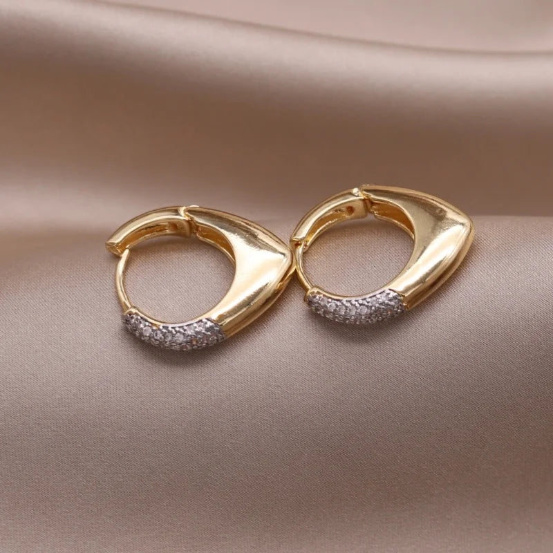 Two-Tone Zircon Ball Hoop Earrings