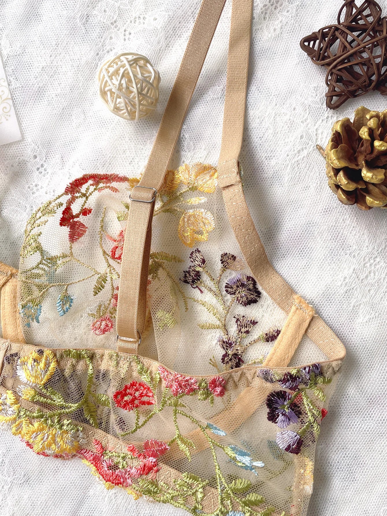 Floral Embroidery Lingerie Set