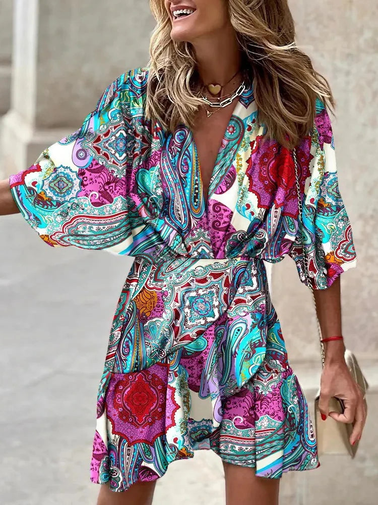 Elegant Printed Long Shirt Dress