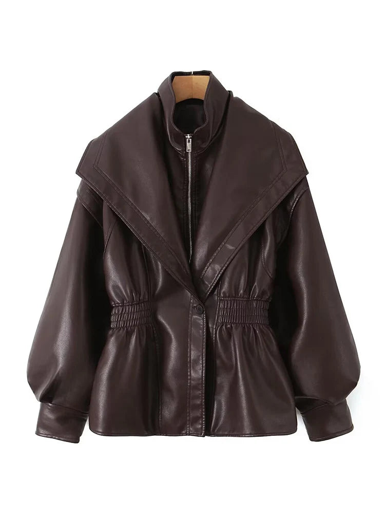 Elastic Waist Faux Leather Jacket