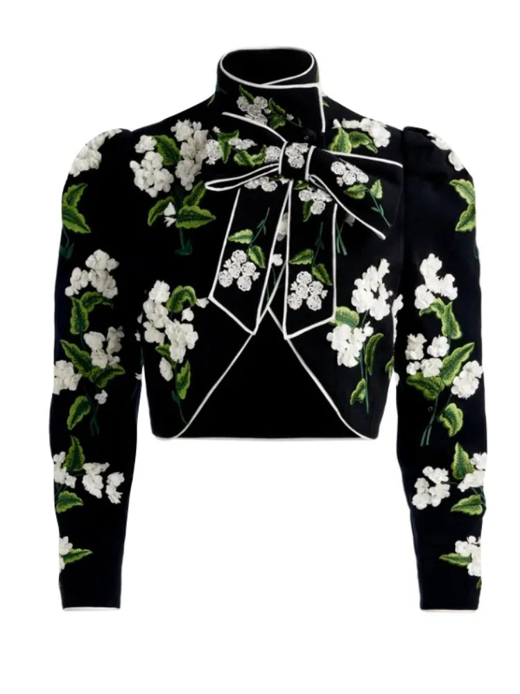 Floral Bow High-Neck Jacket