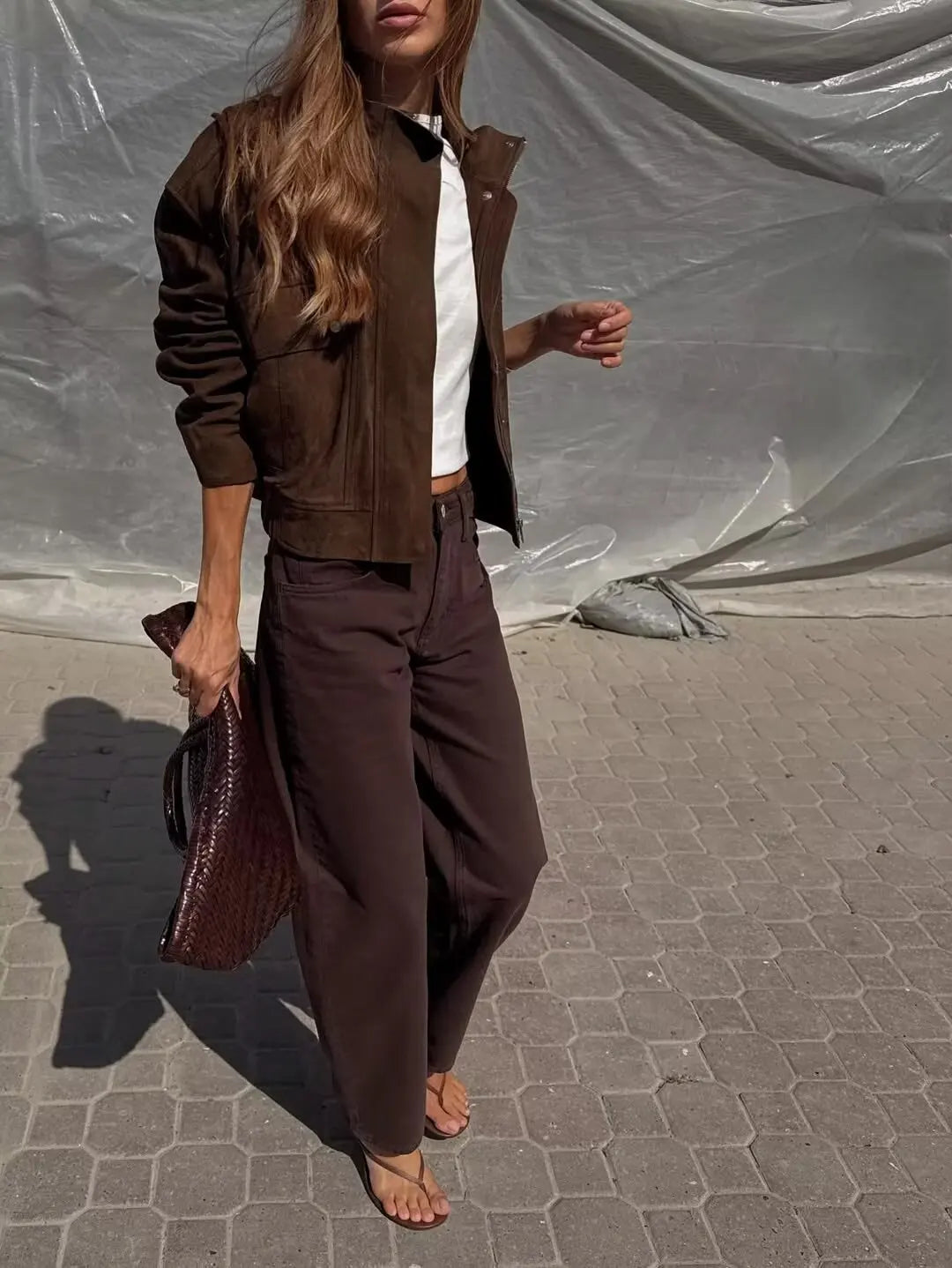 Stand Collar Faux Suede Jacket