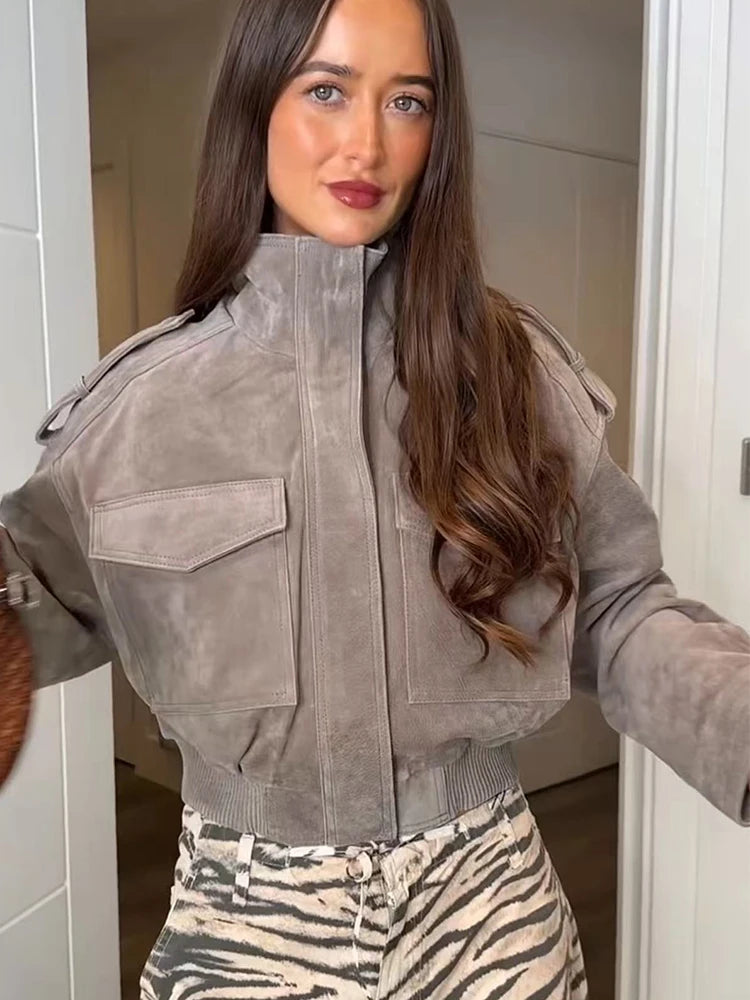 Flap Pocket Faux Suede Jacket