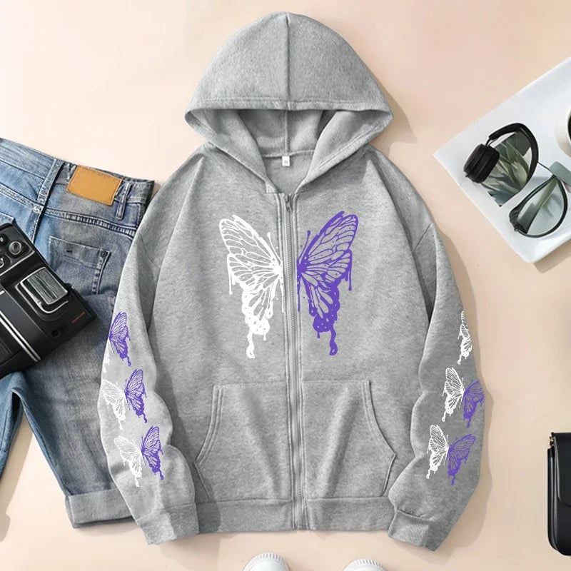 Butterfly Print Zip Hoodie