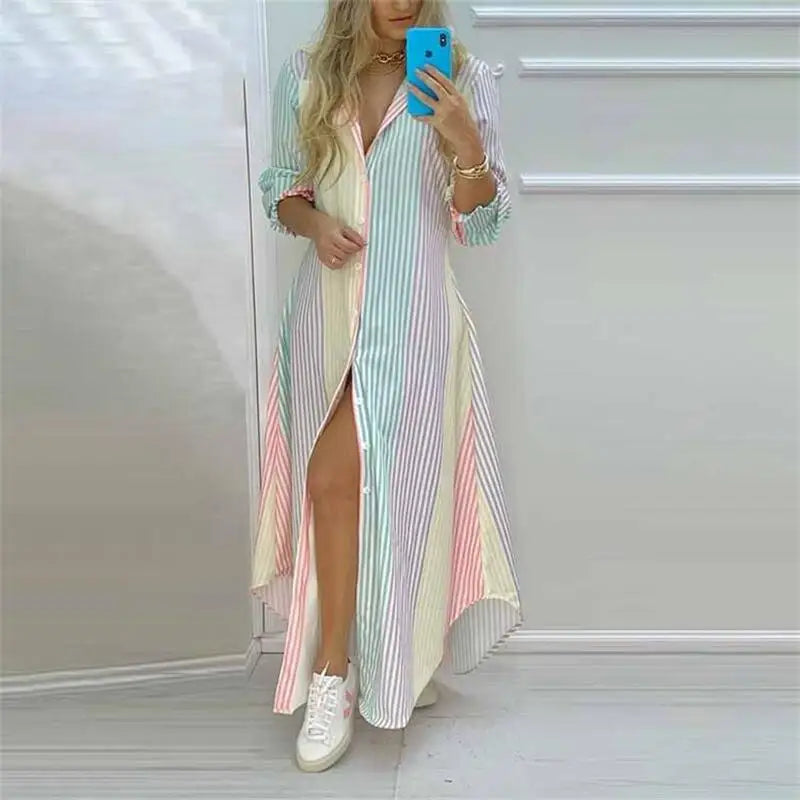 Elegant Printed Long Shirt Dress
