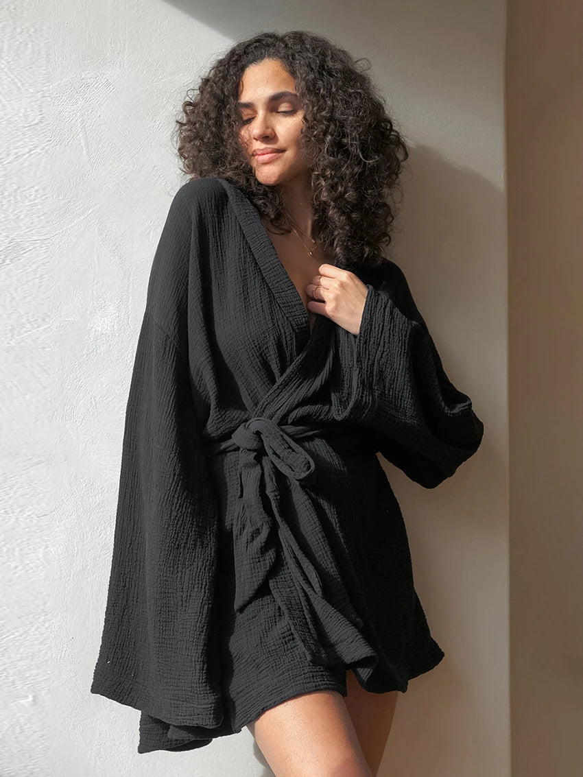 Cotton Mini Black Robe