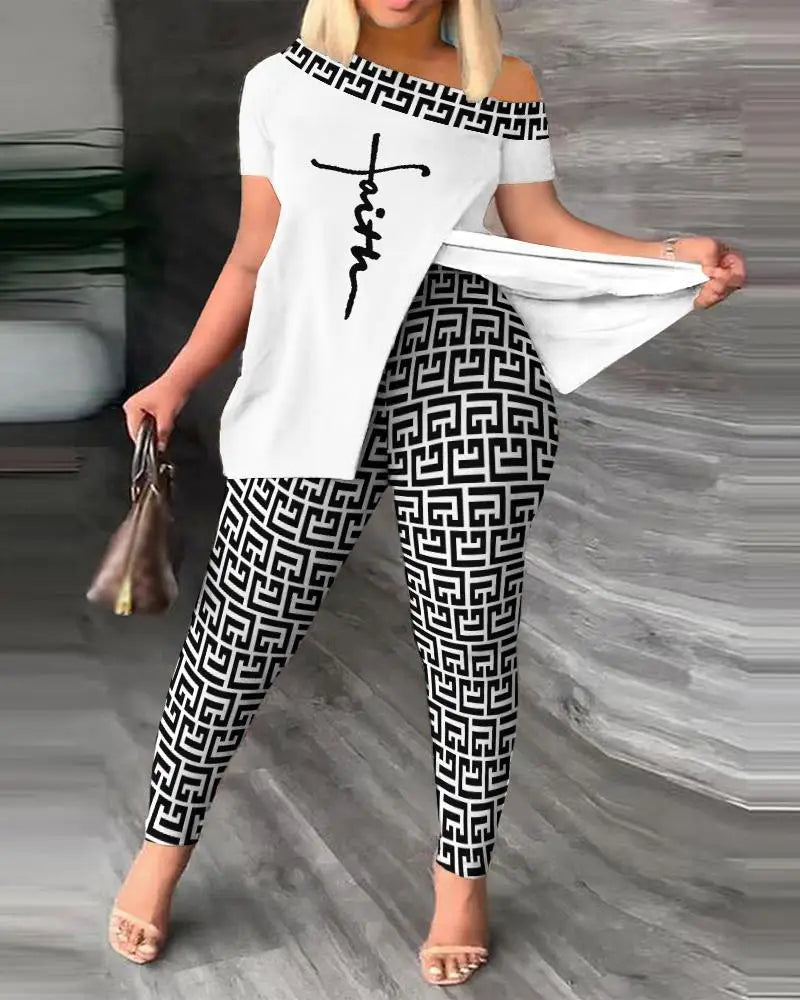 Elegant Printed Ruffle Set