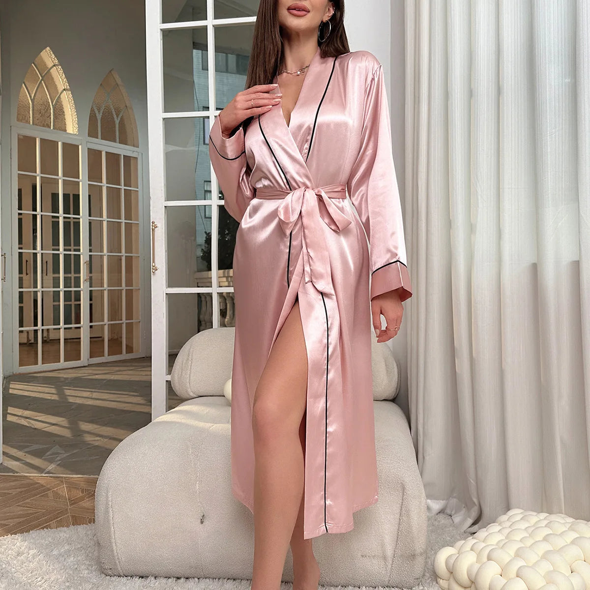 Long Silk Summer Satin Bathrobe
