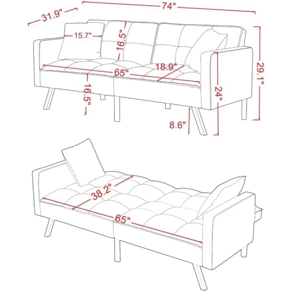 Velvet Convertible Futon Sofa Bed