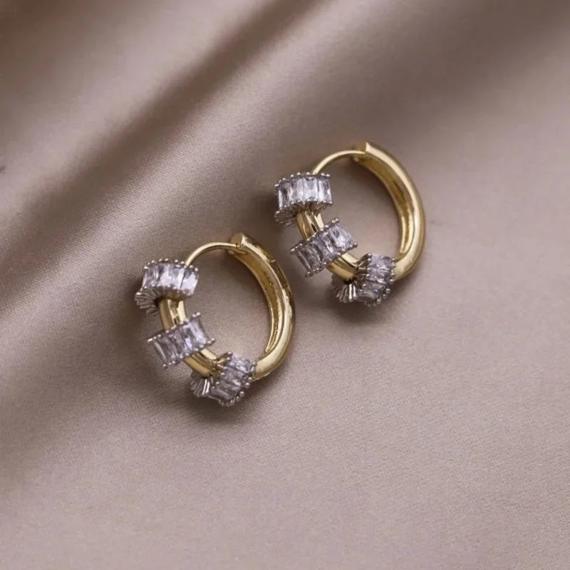 Two-Tone Zircon Ball Hoop Earrings